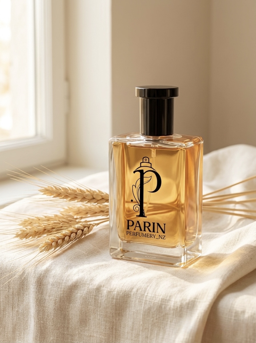 Parin bottle on cream linen in soft daylight